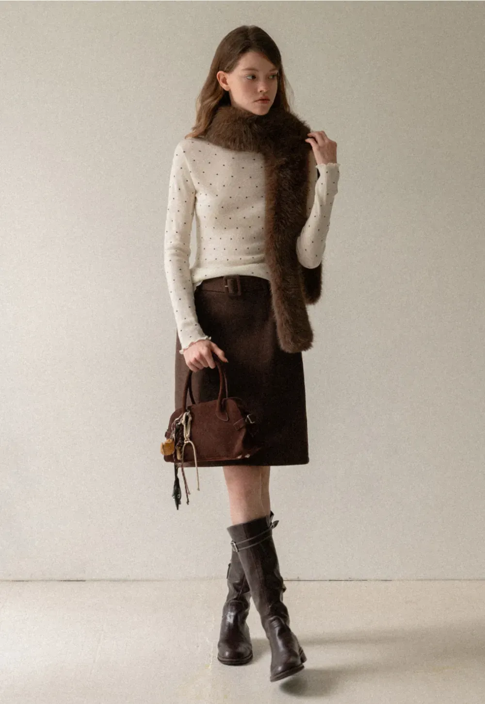 Wool Belted A-Line Mini Skirt in Charcoal