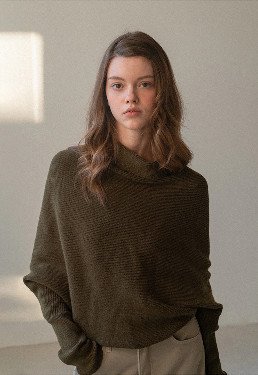 Modern Wrap Mock Neck Knit Top with Long Sleeves