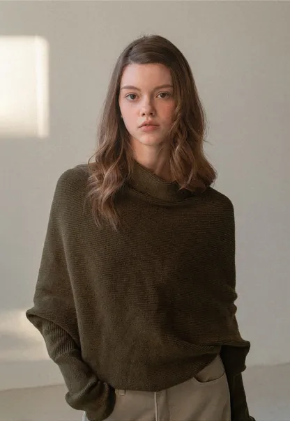 Modern Wrap Mock Neck Knit Top with Long Sleeves