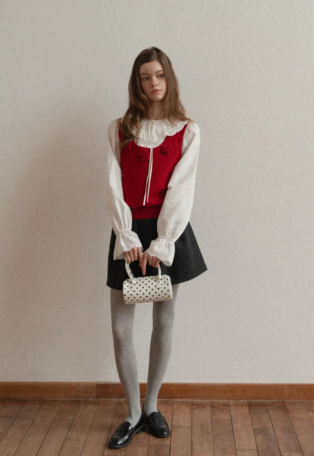 Vintage Style White Blouse with Lace Trim