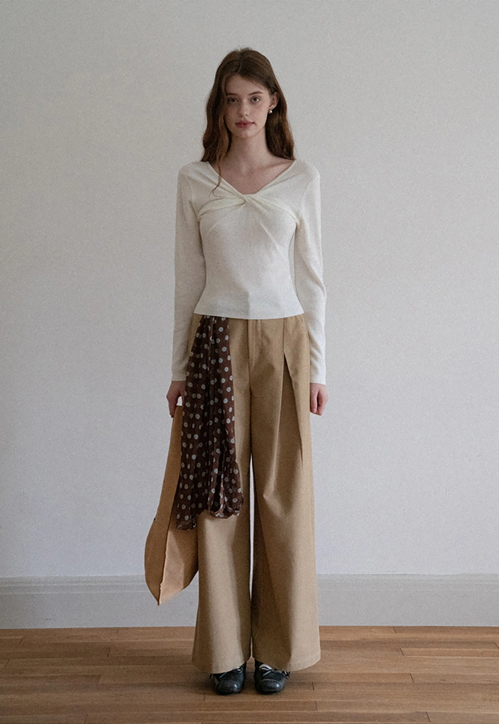 Women V Neck Twist Front Long Sleeve Knit Top