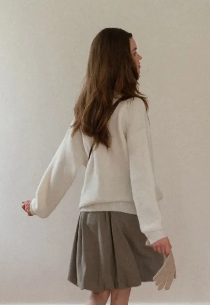 High-Neck Melange Knit Sweater