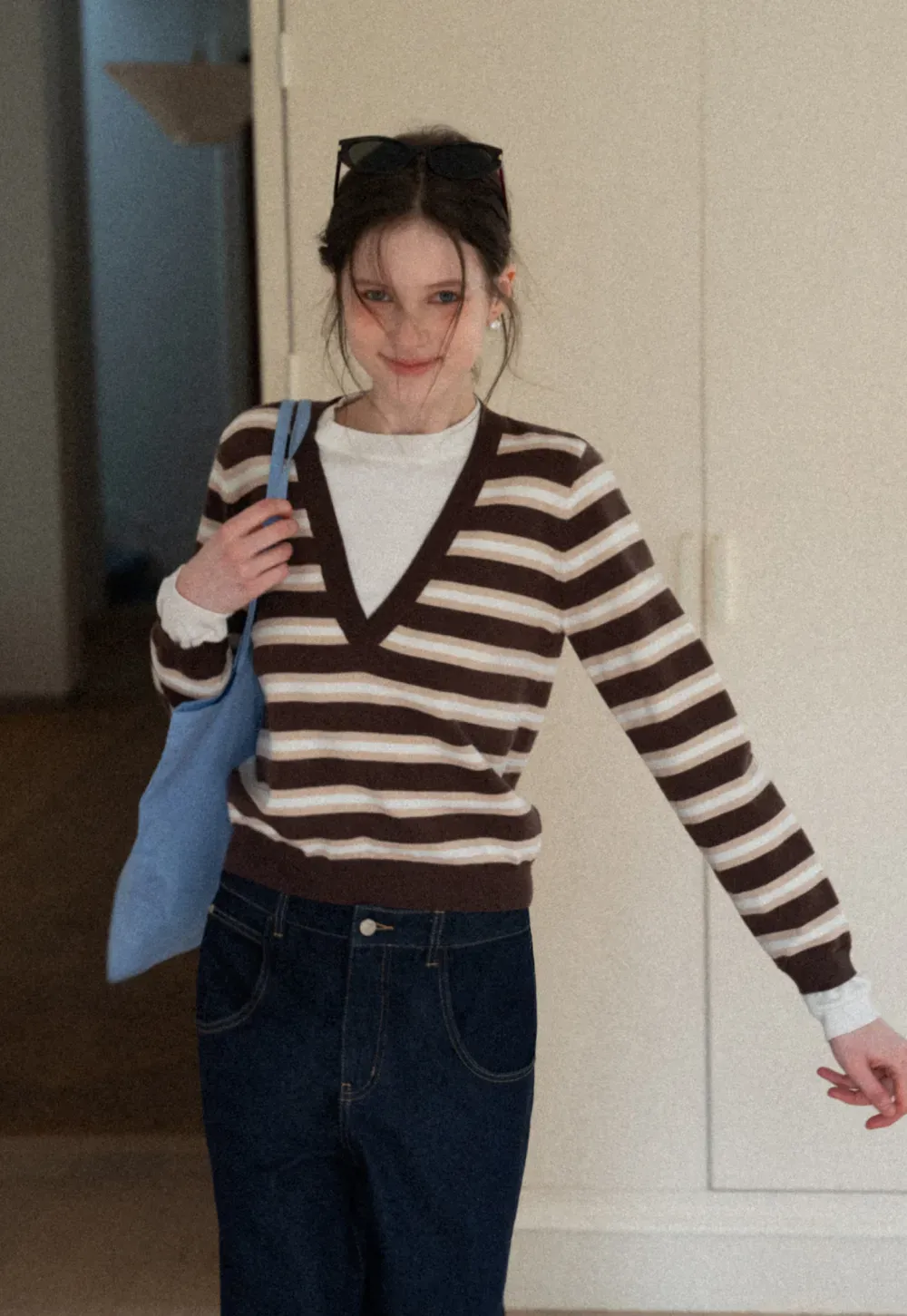 Layered V-Neck Striped Sweater