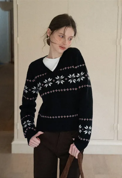 Fair Isle V-Neck Knit Sweater