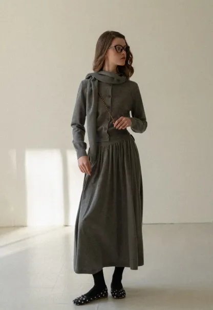 Relaxed Knit Cardigan & Full Skirt Set