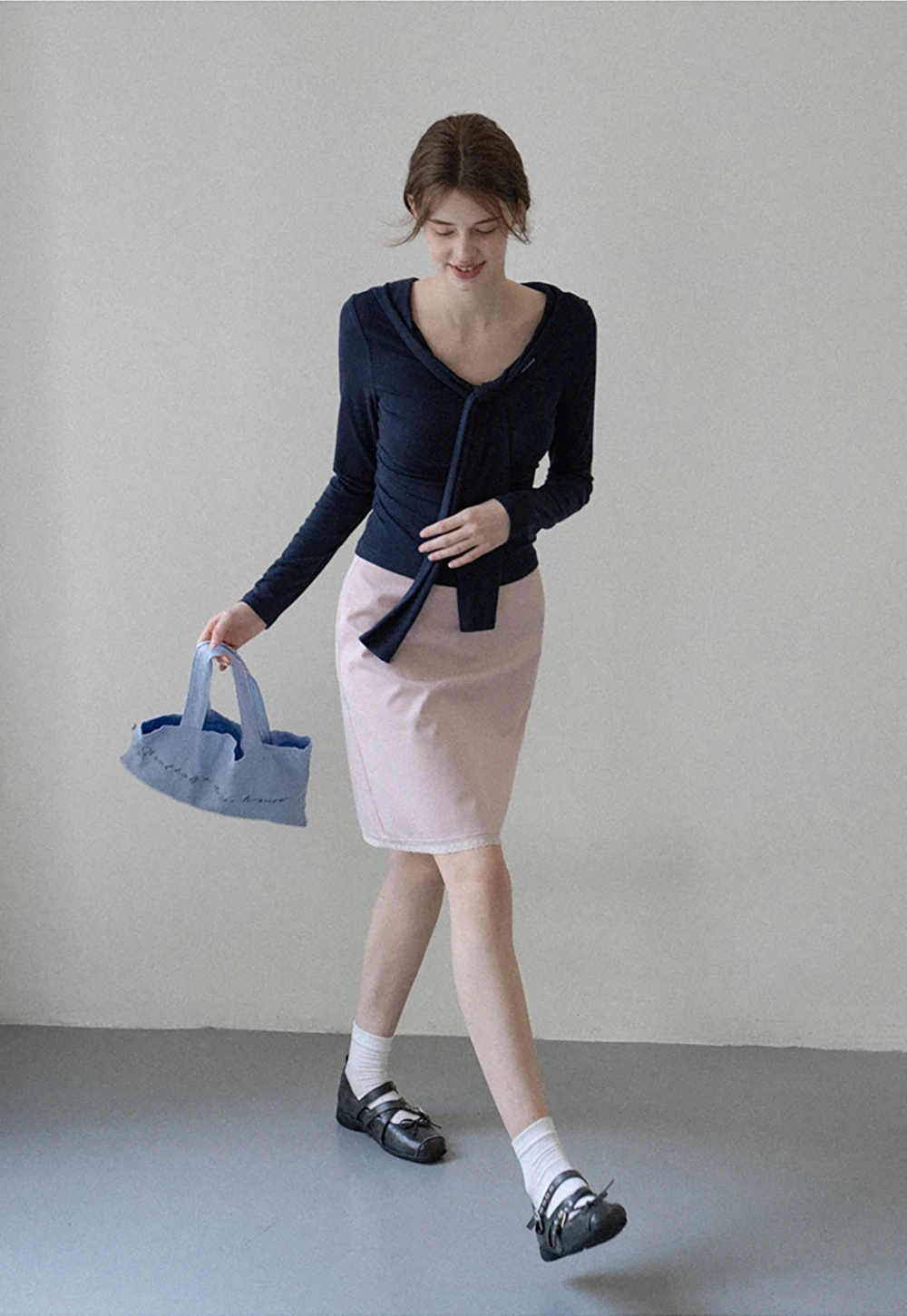 Off-shoulder Tie-detail Long Sleeve Knit Top