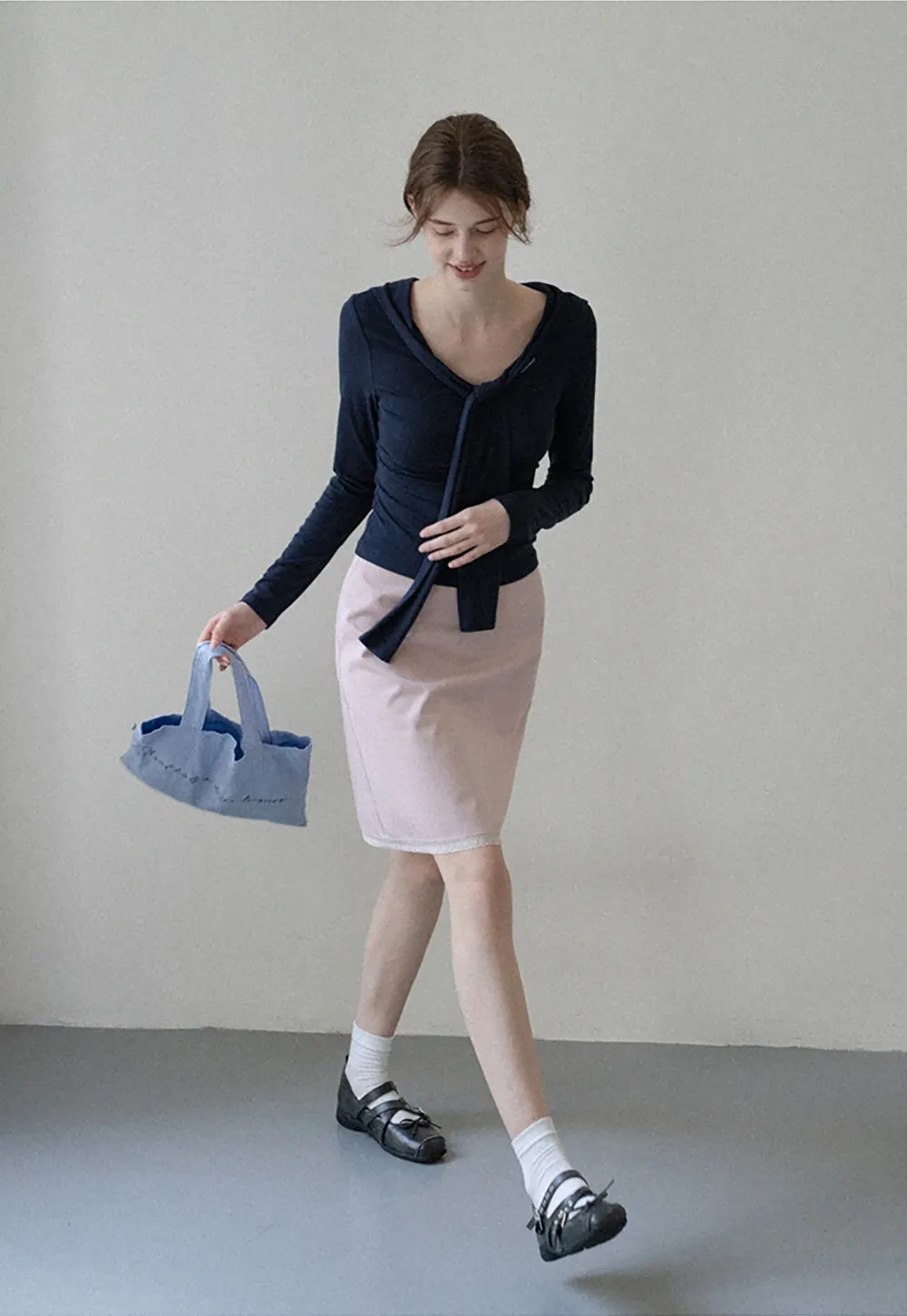 Off-shoulder Tie-detail Long Sleeve Knit Top