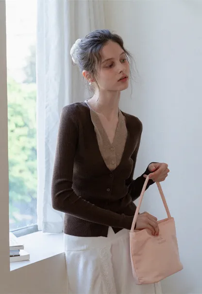 Layered Halter Neck Long Sleeve Knit Top