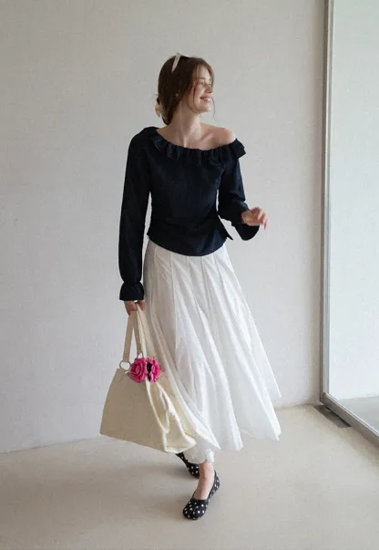 Women's High Waist Pleated Maxi Skirt
