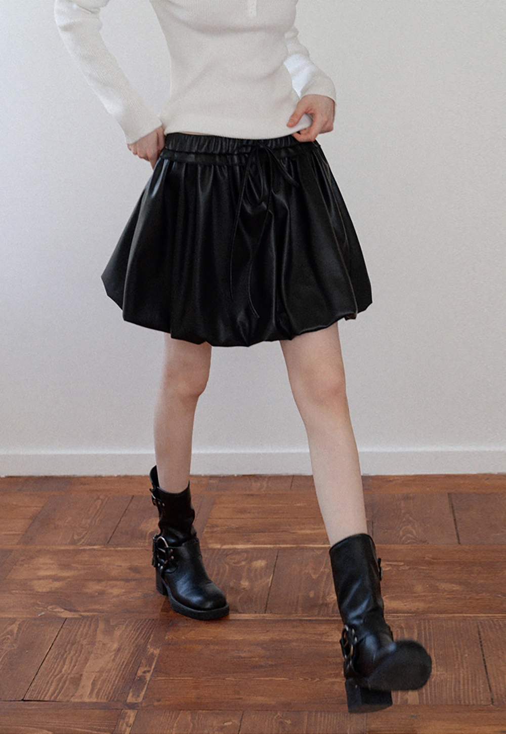 Women's Faux Leather Bubble Mini Skirt