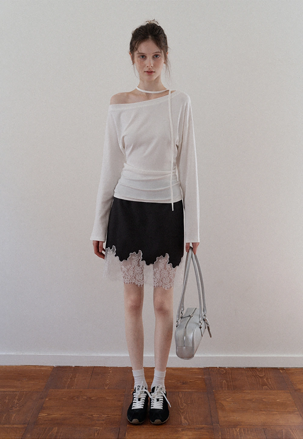 Scalloped Lace-Trim Mini Skirt