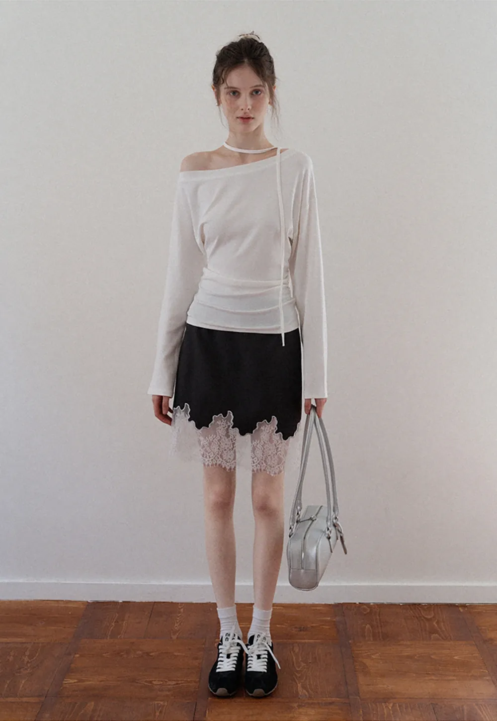 Scalloped Lace-Trim Mini Skirt