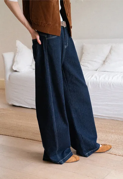 High-Waisted Wide Leg Denim Pants
