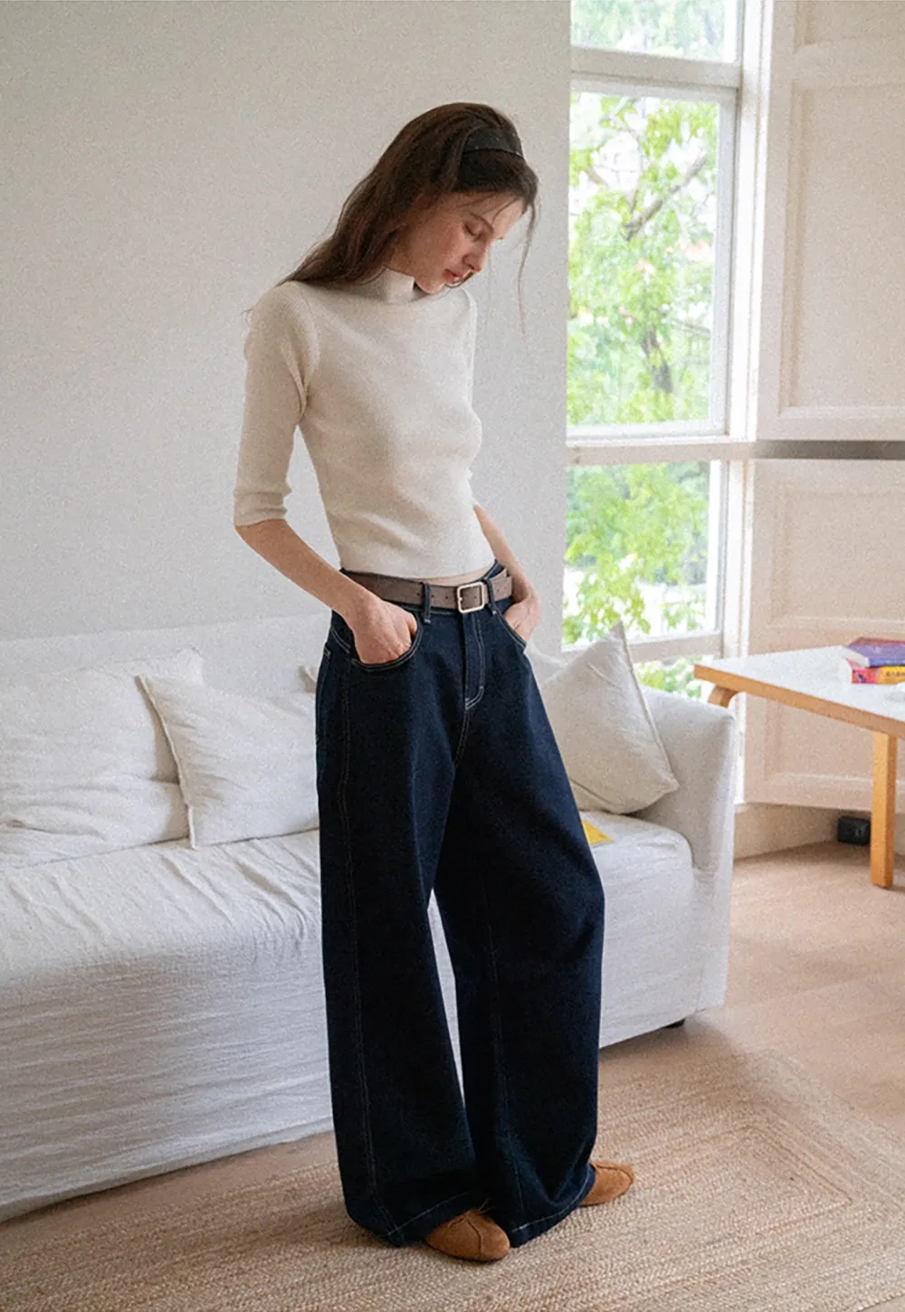 Women's Half Sleeve Mock Neck Knit Top