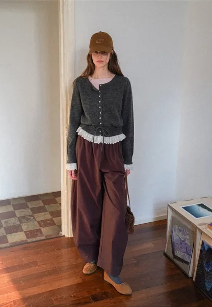 Lace-Trim Cardigan Sweater