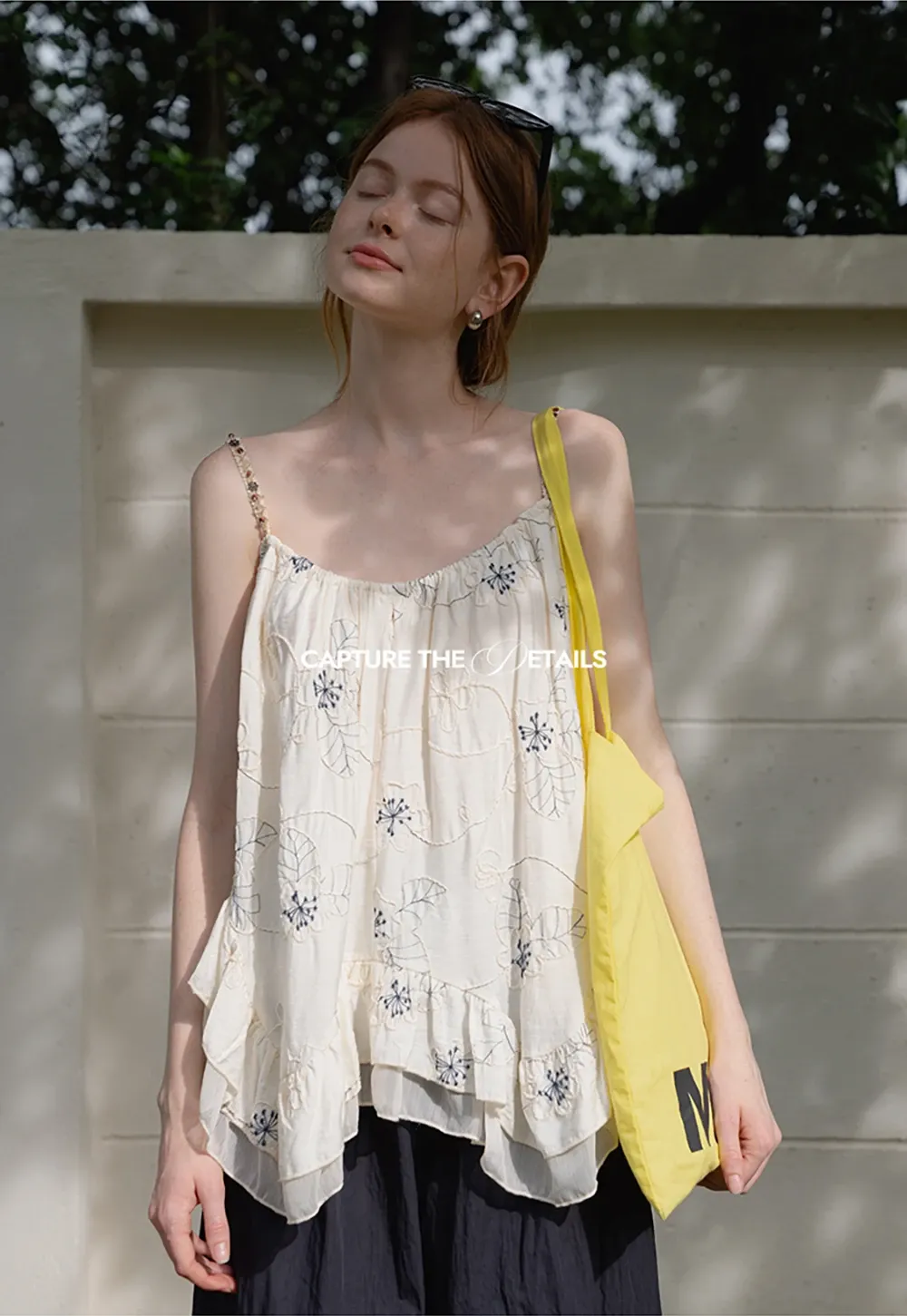 Women’s Floral-Embroidered Ruffle Cami Top