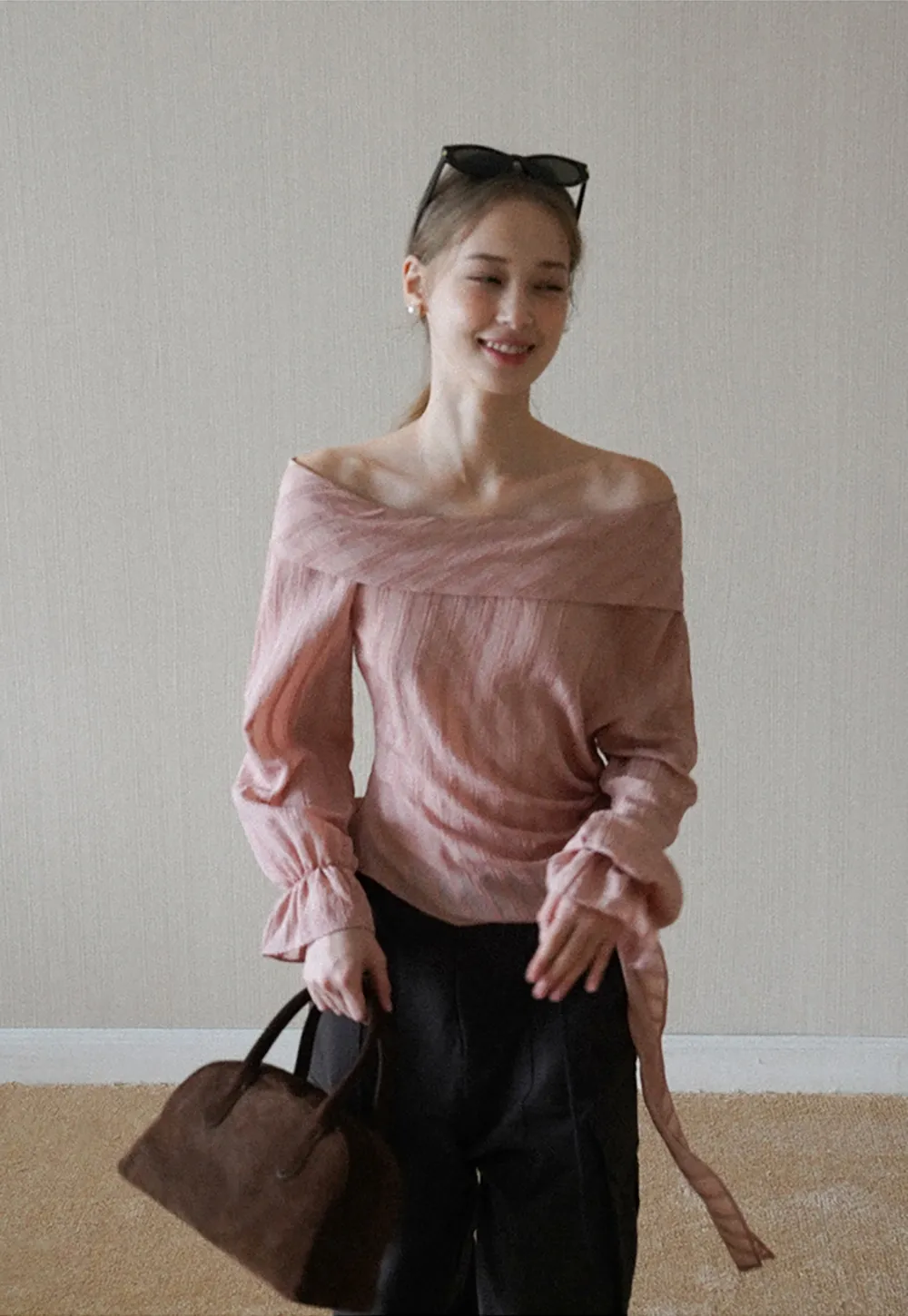 Womens Off Shoulder Tie Side Blouse