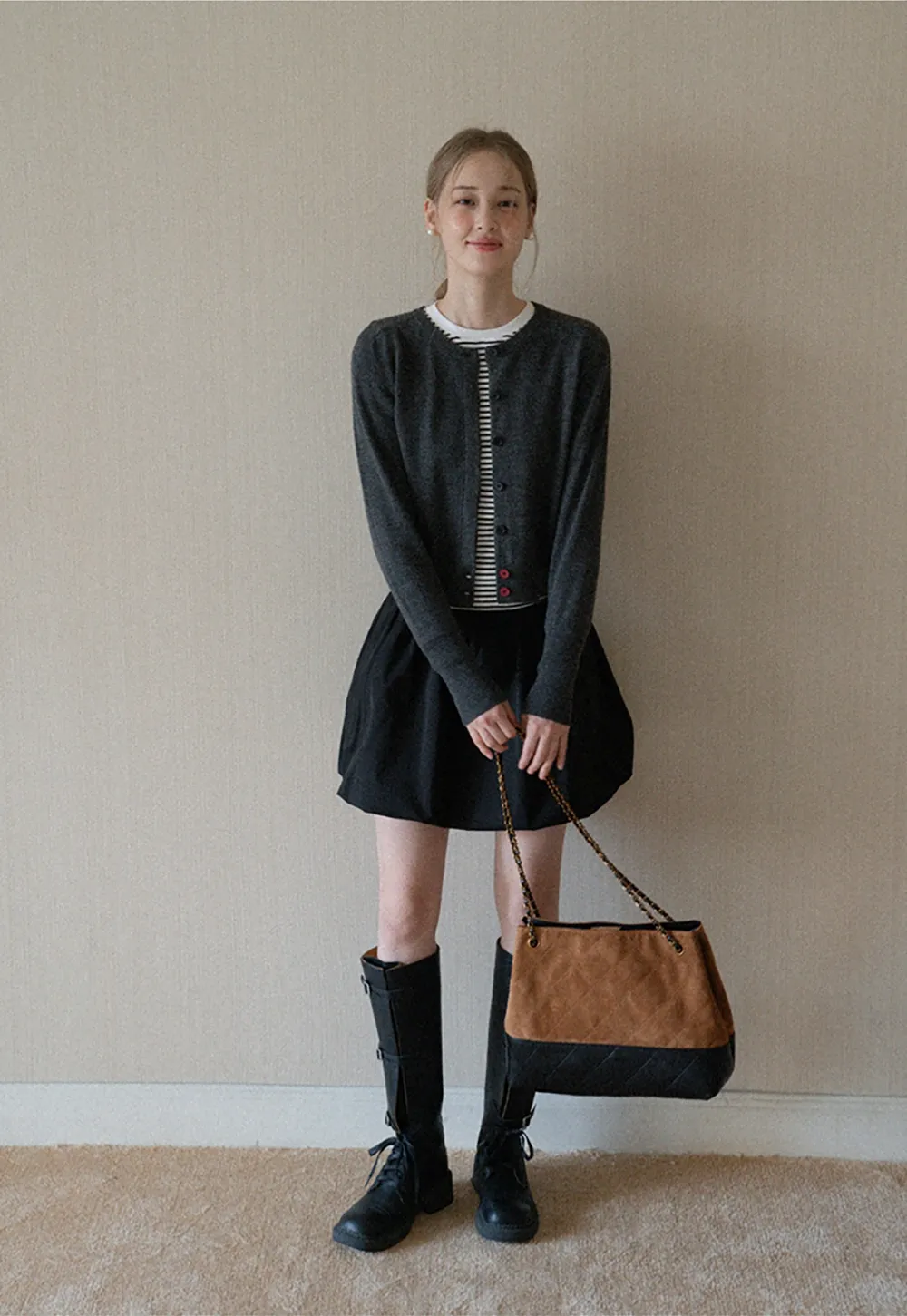 High Waist Black A Line Mini Skirt