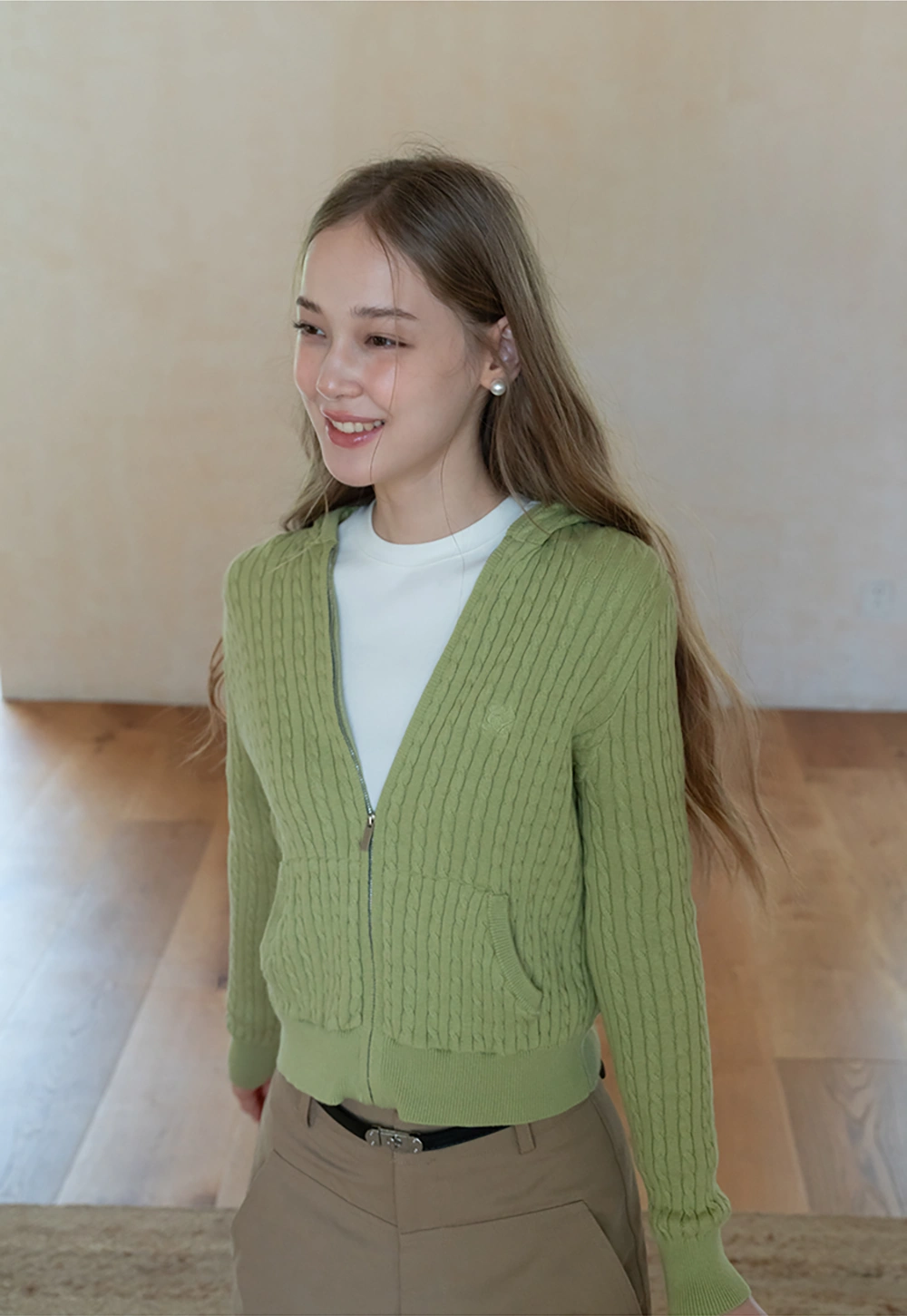 Womens Cable Knit Zip Up Hoodie Cardigan