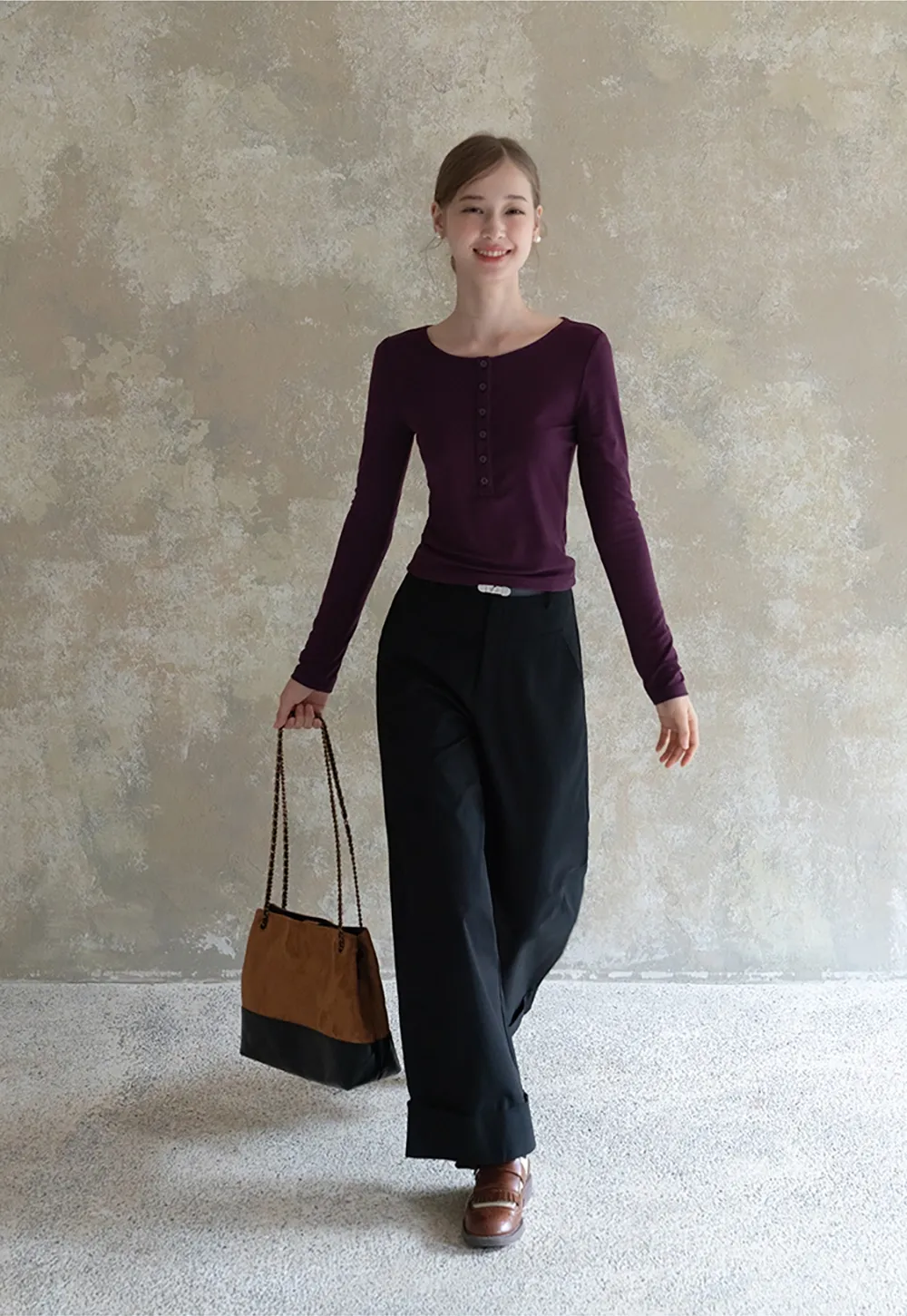 Womens Button Front Long Sleeve Henley Top