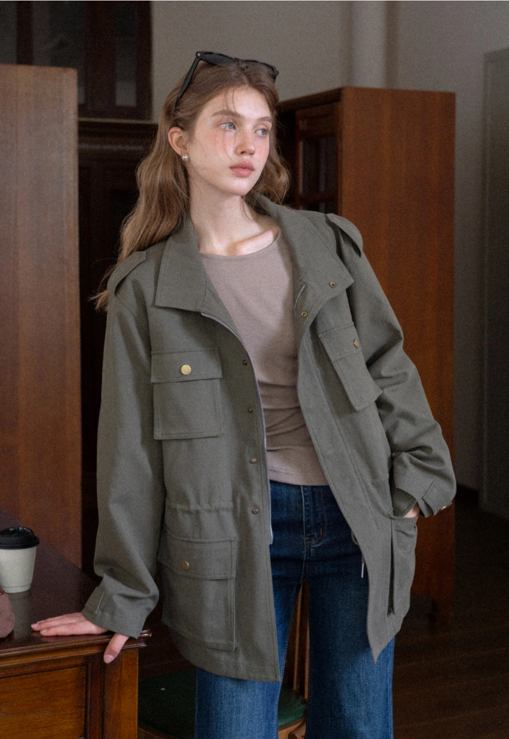 Crew Neck Long Sleeve Button Accent Top