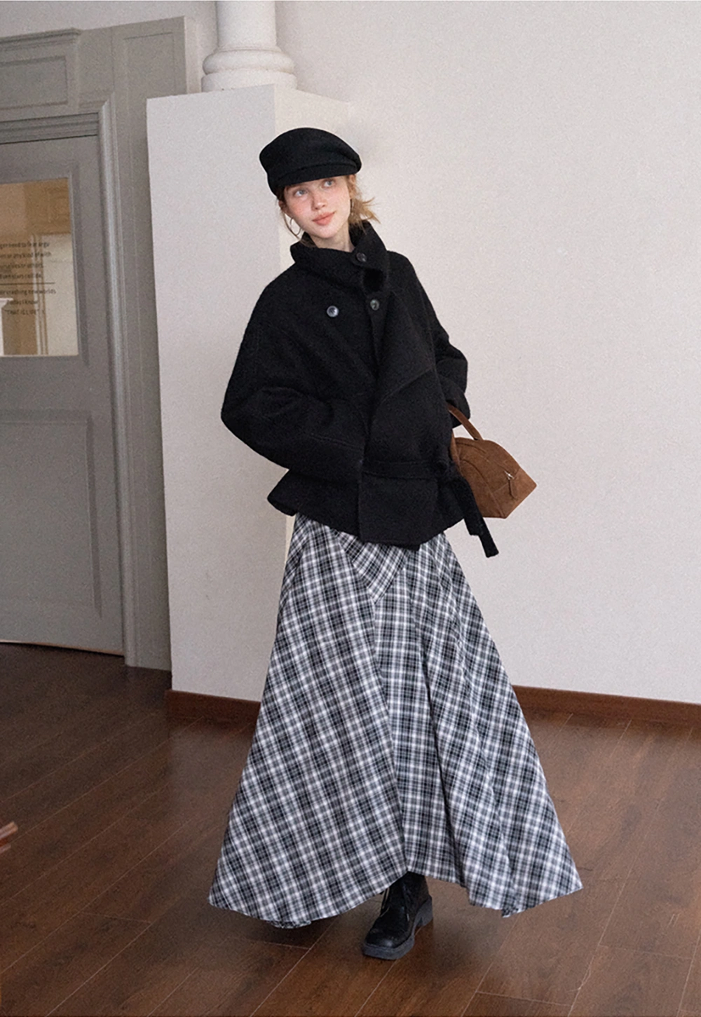 High Waist Tartan Flared Skirt Vintage Style
