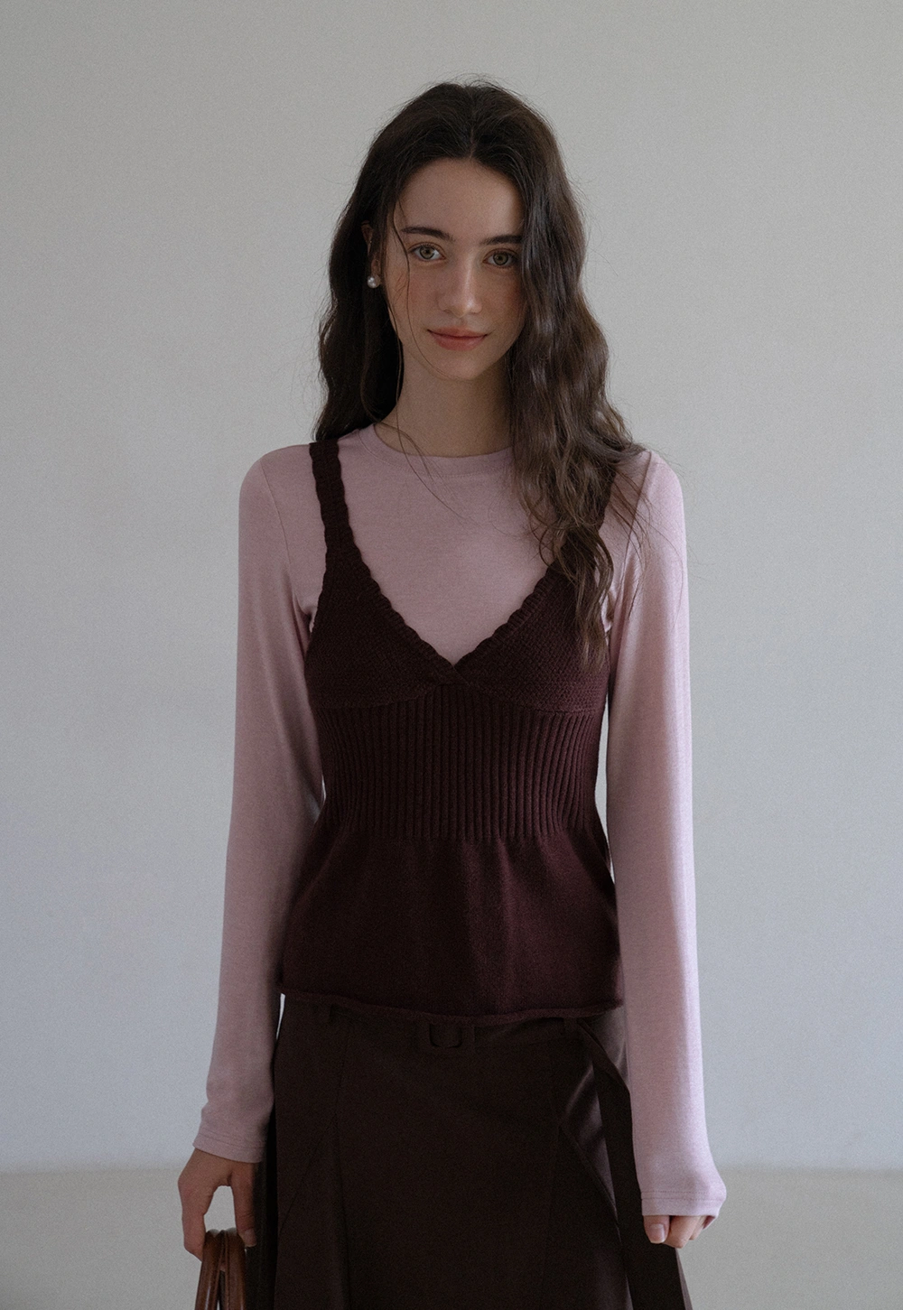 Womens 2 Piece Set Knit Cami Top with Long Sleeve Tee