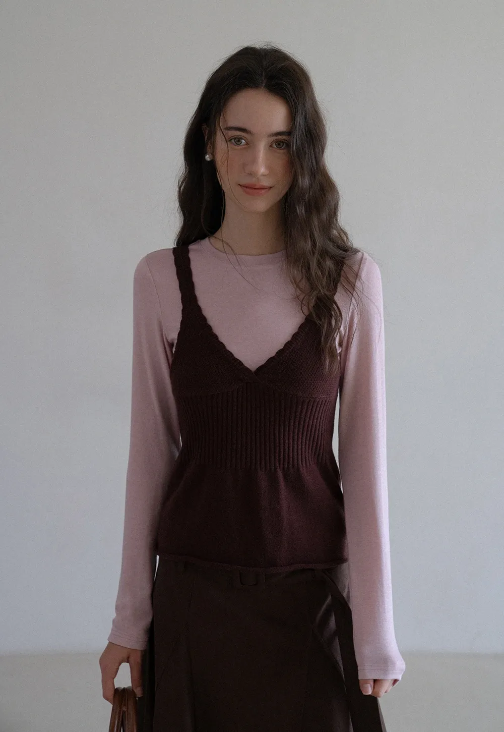 Womens 2 Piece Set Knit Cami Top with Long Sleeve Tee