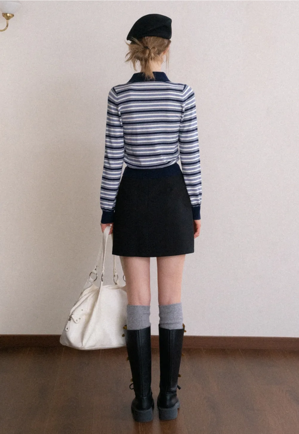 Womens Striped Knit Polo Sweater Long Sleeve