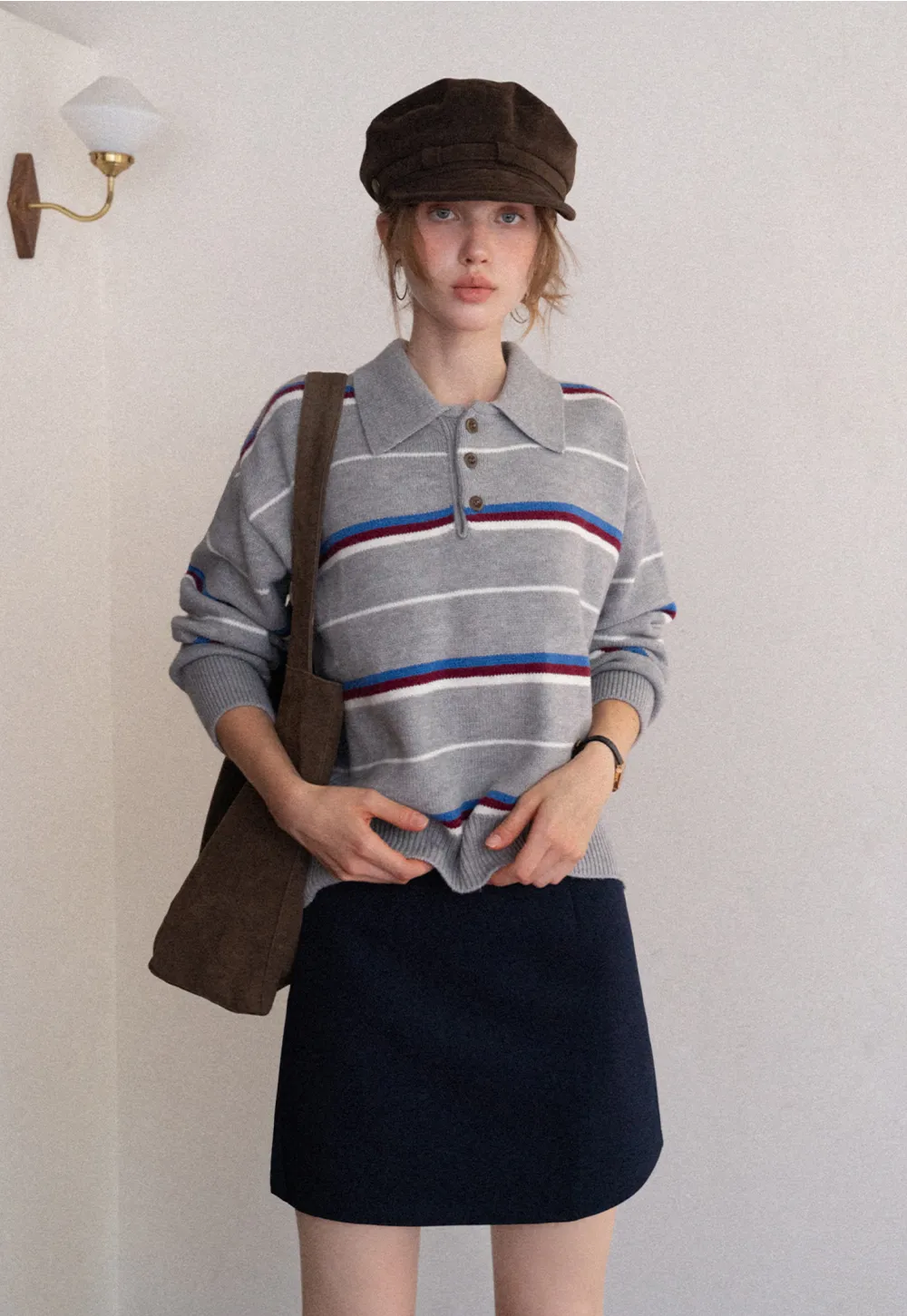 Striped Polo Knit Sweater