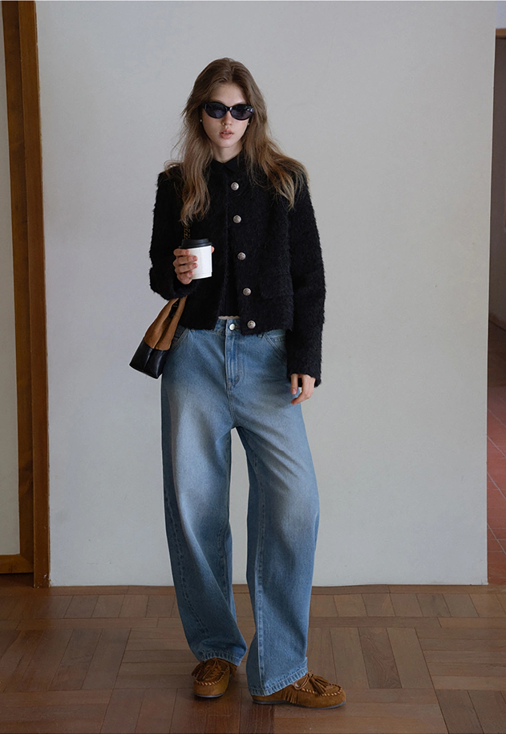 Women Classic Ribbed Knit Polo Long Sleeve