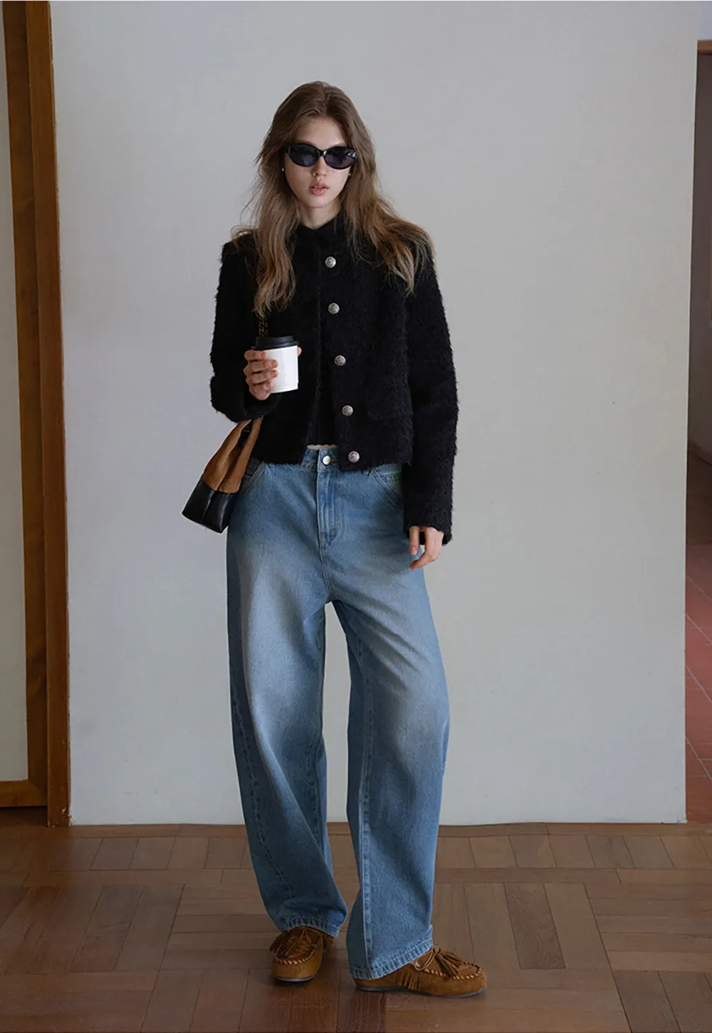 Women Classic Ribbed Knit Polo Long Sleeve