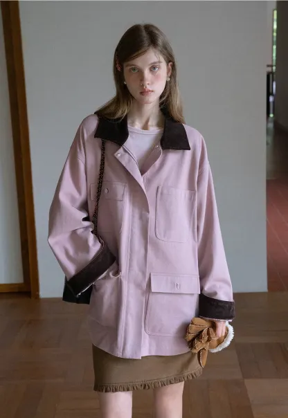 Contrast Collar Pocket Jacket