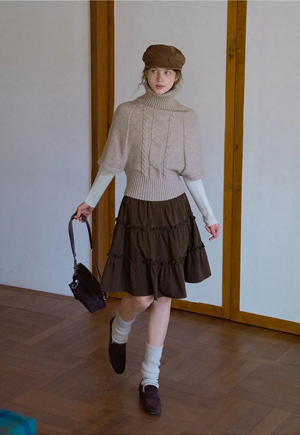 Casual Flared Midi Skirt with Layered Ruffle Detail