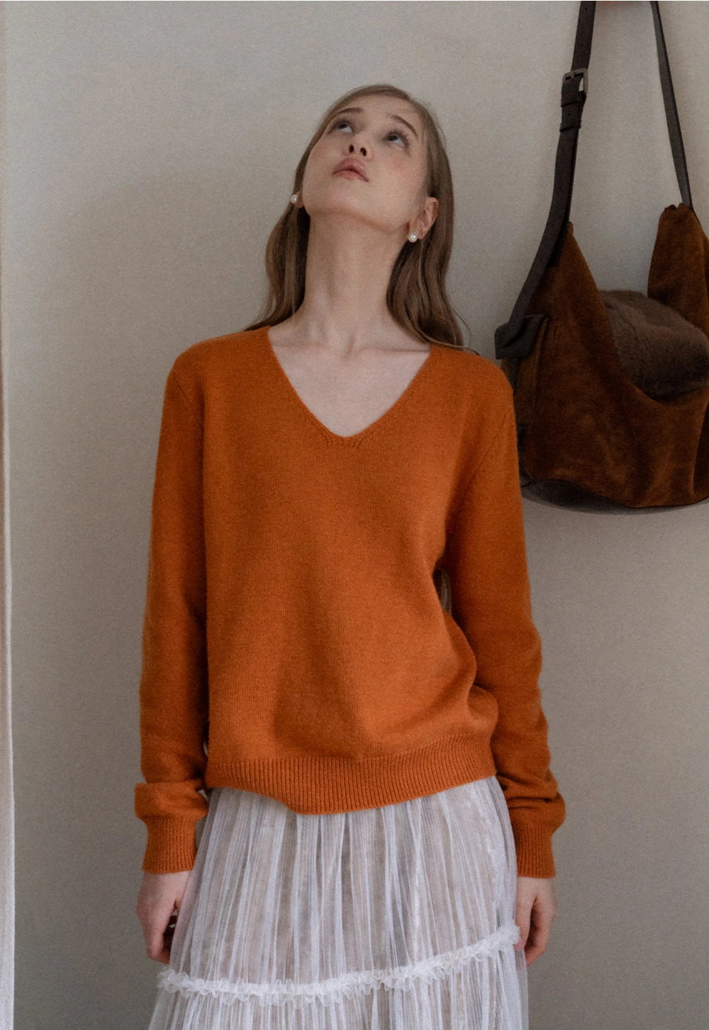 Womens Soft V Neck Knit Sweater