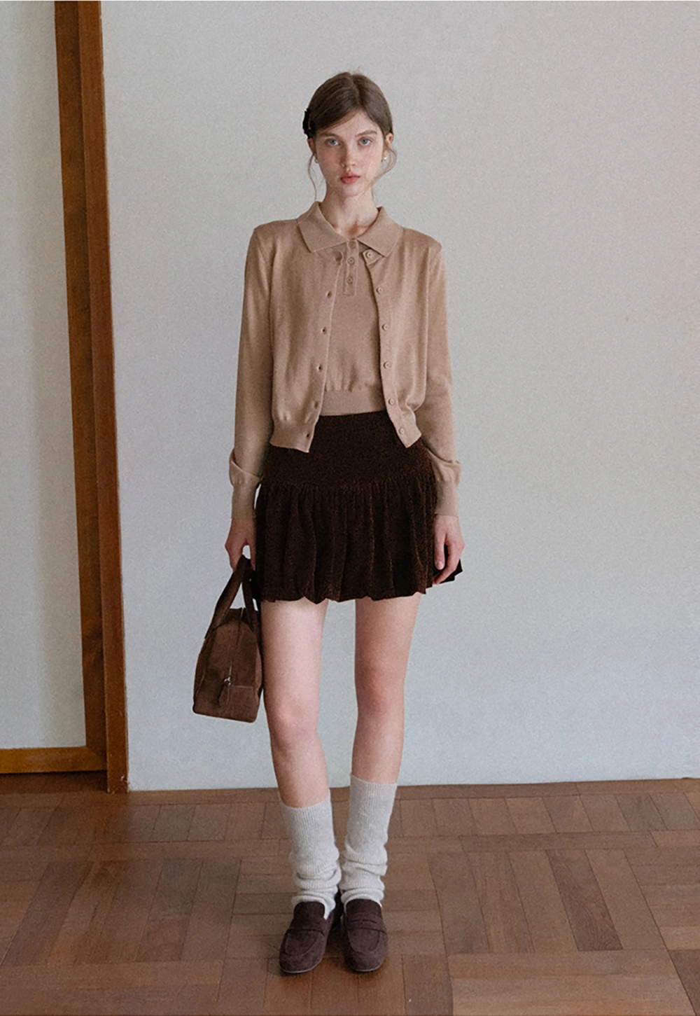 Women Velvet Bubble Hem Mini Skirt High Waist