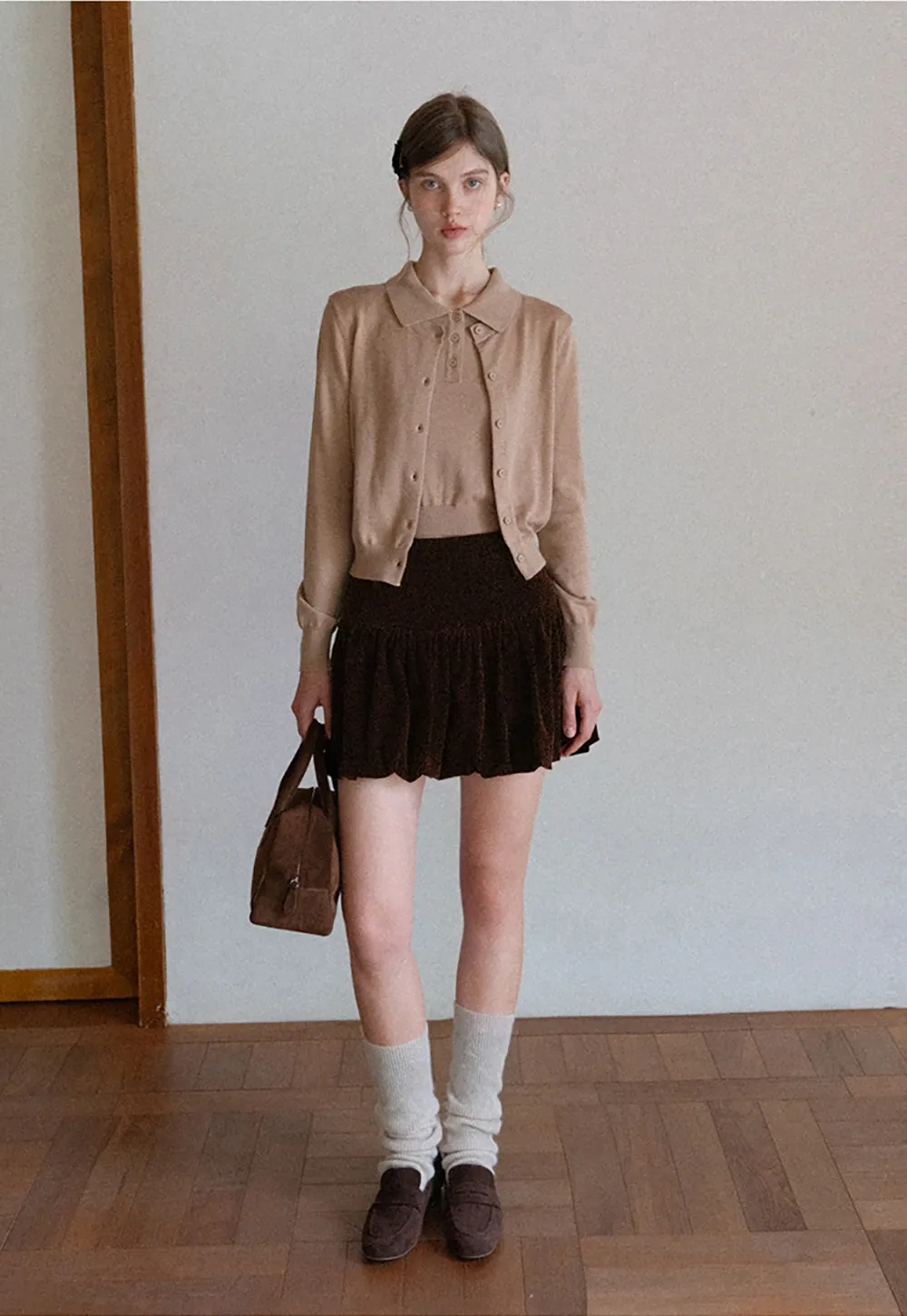 Women Velvet Bubble Hem Mini Skirt High Waist