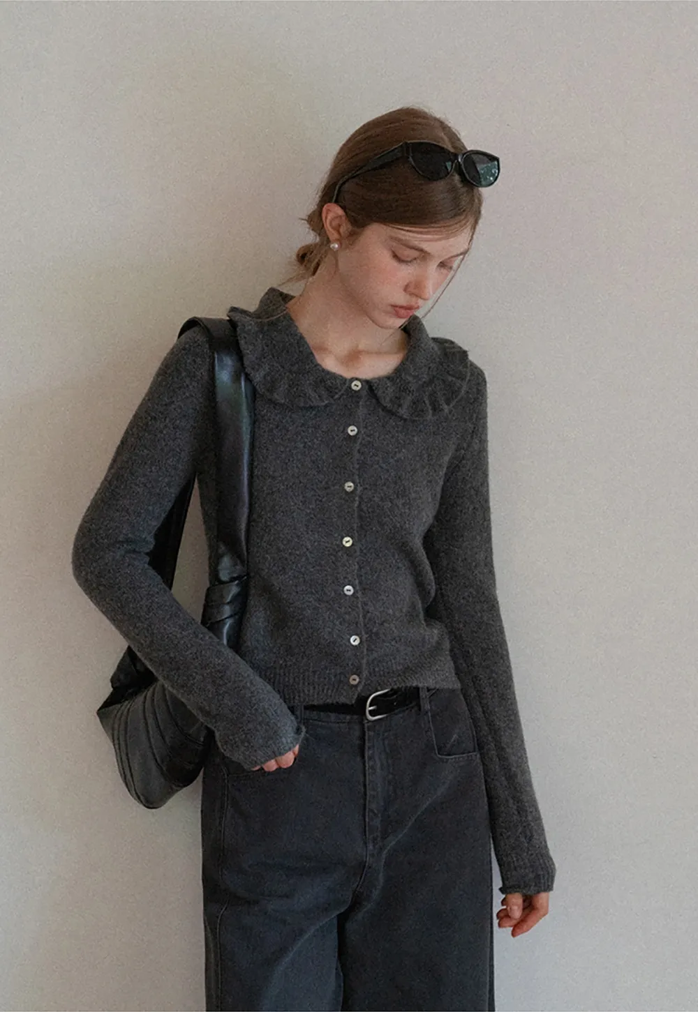 Vintage Ruffle Trim Short Knit Cardigan