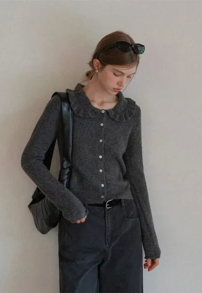 Vintage Ruffle Trim Short Knit Cardigan