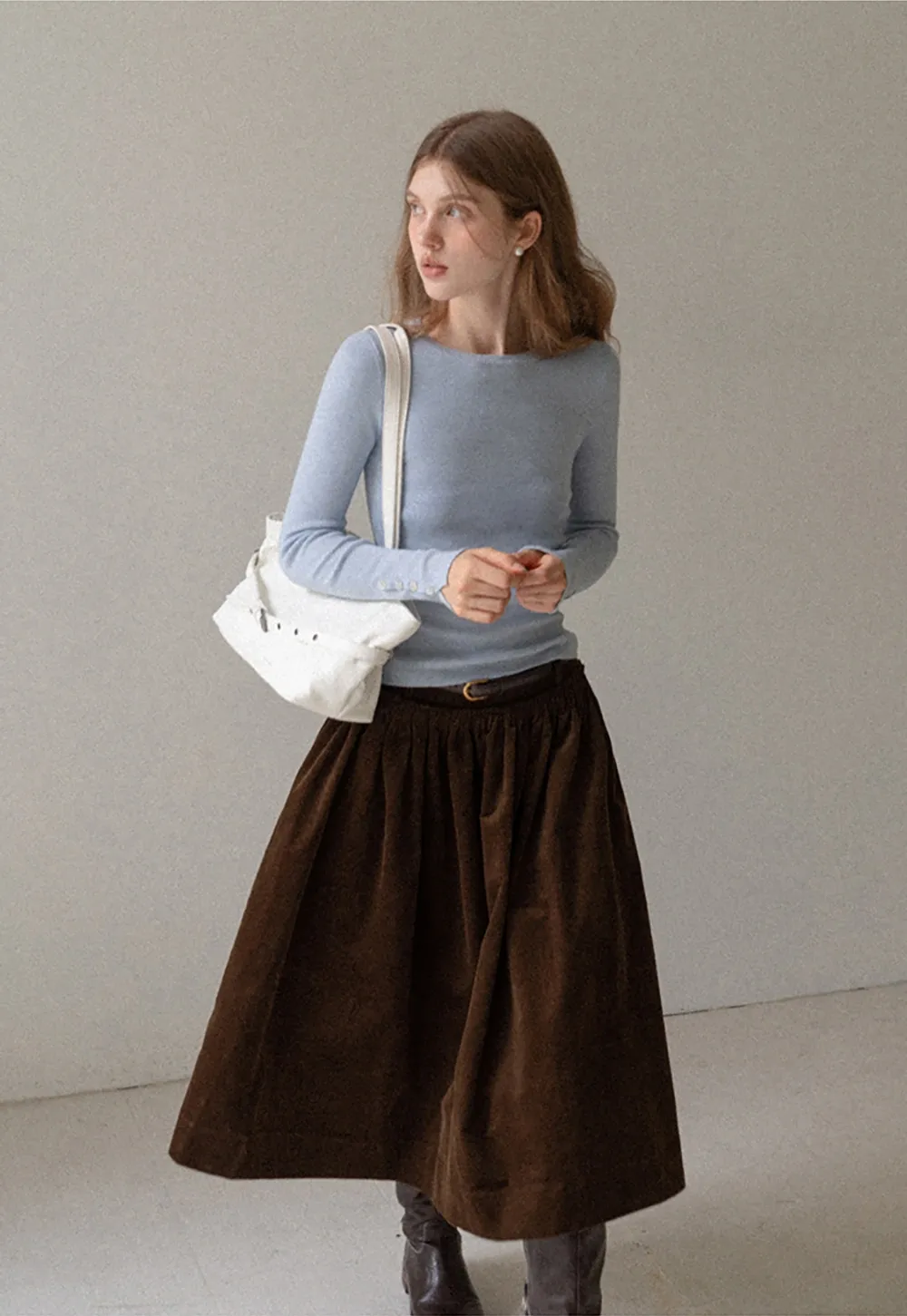 Basic Ribbed Knit Top Women Long Sleeve Pullover