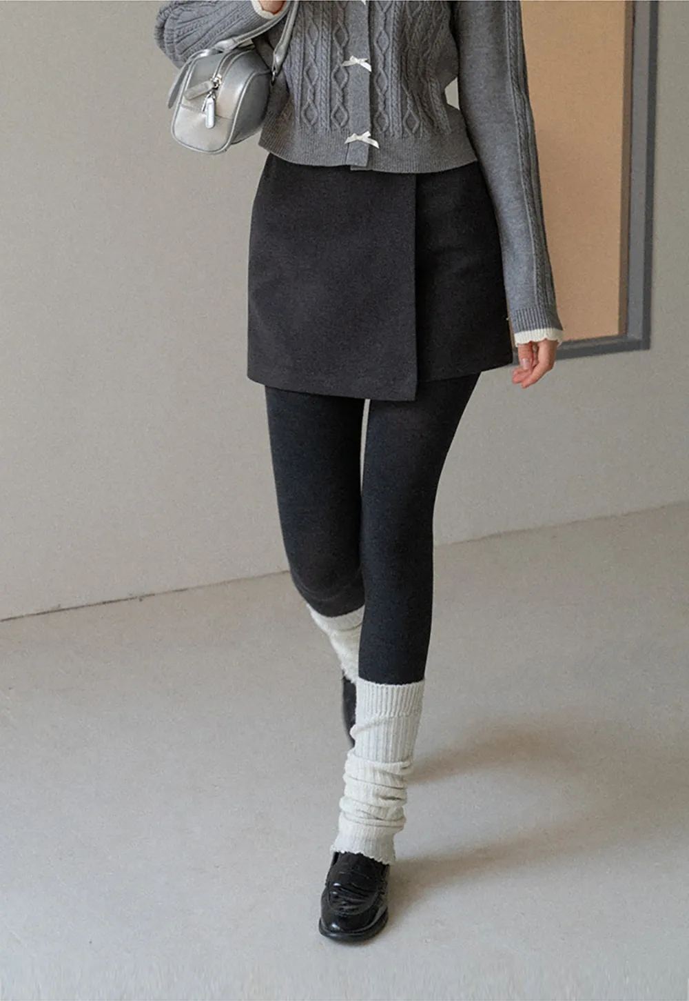 Faux Two Piece Wool Blend Mini Skirt