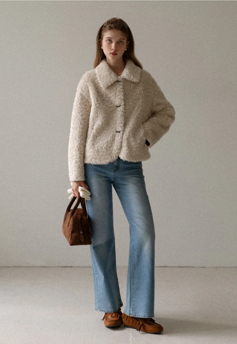 Women Faux Shearling Jacket Short Teddy Coat Winter