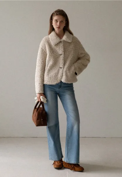 Women Faux Shearling Jacket Short Teddy Coat Winter