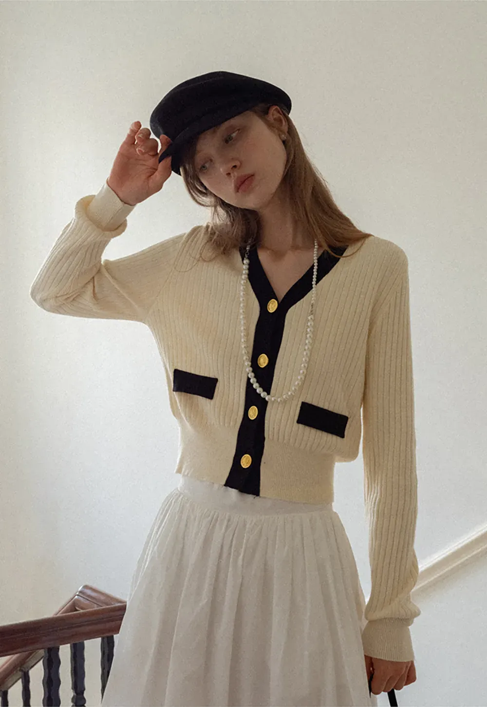 Contrast Trim Ribbed Knit Cardigan