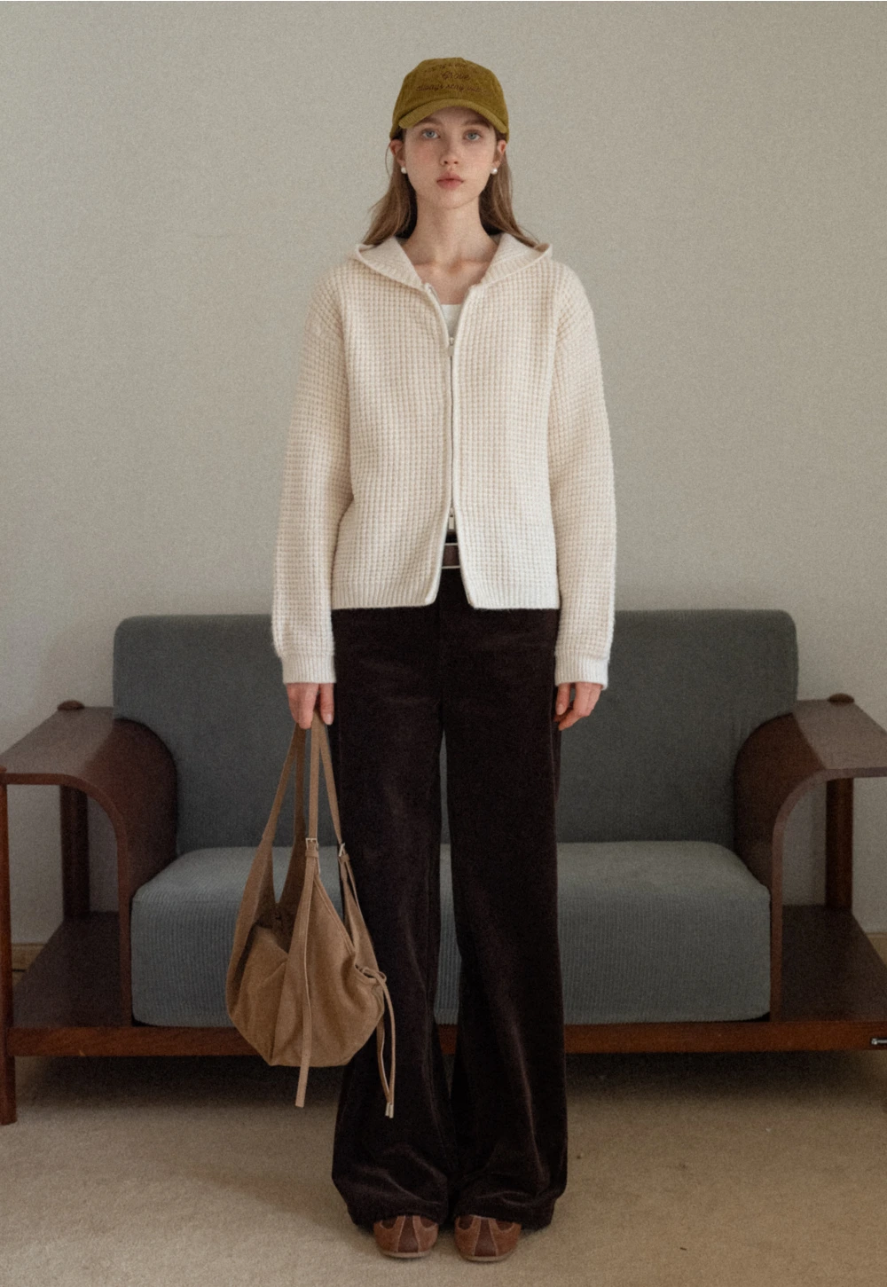 Womens Zip-up Waffle Knit Hoodie