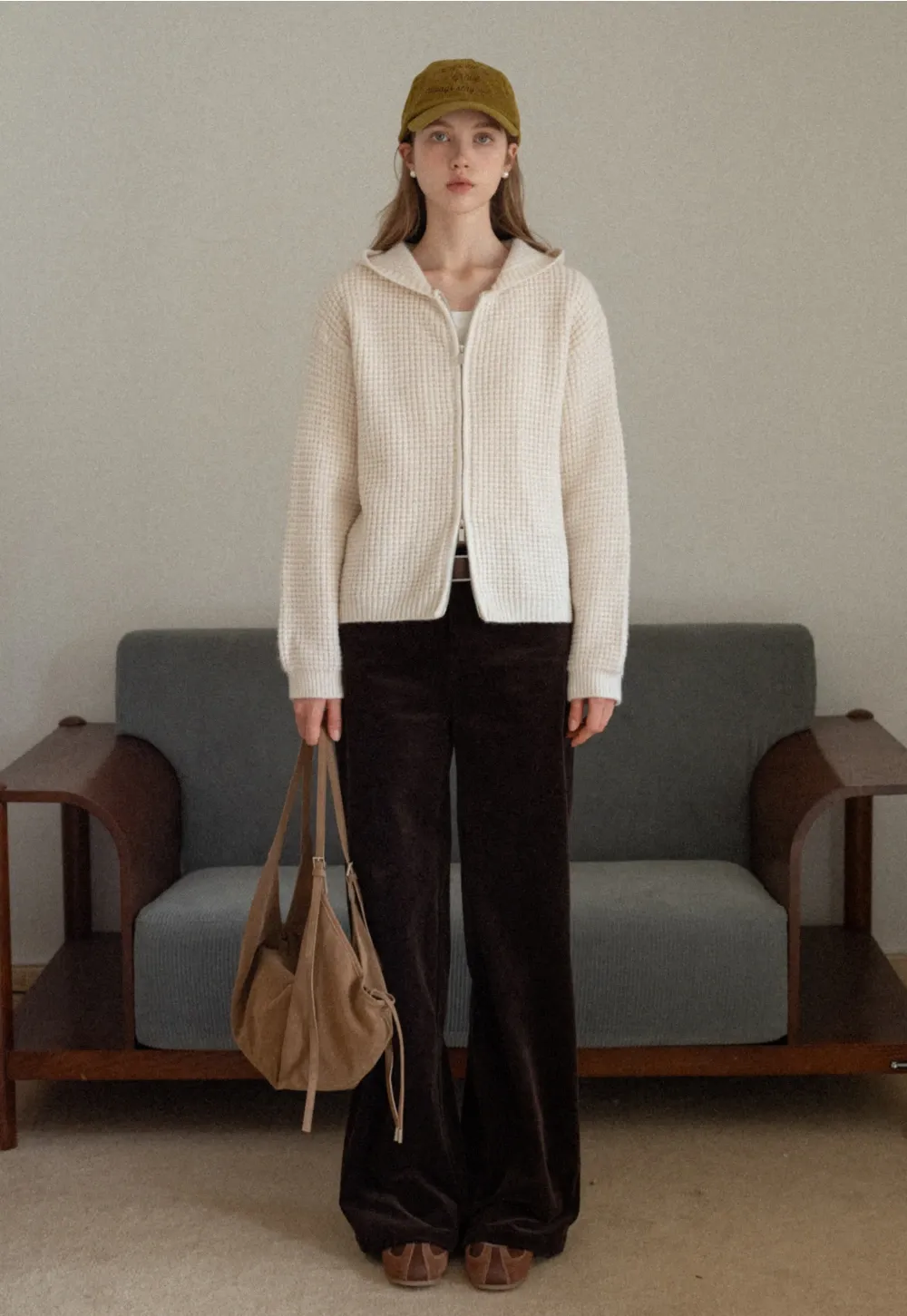 Womens Zip-up Waffle Knit Hoodie