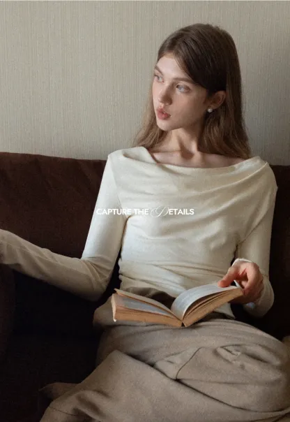 Womens Long Sleeve Drape Neck Top