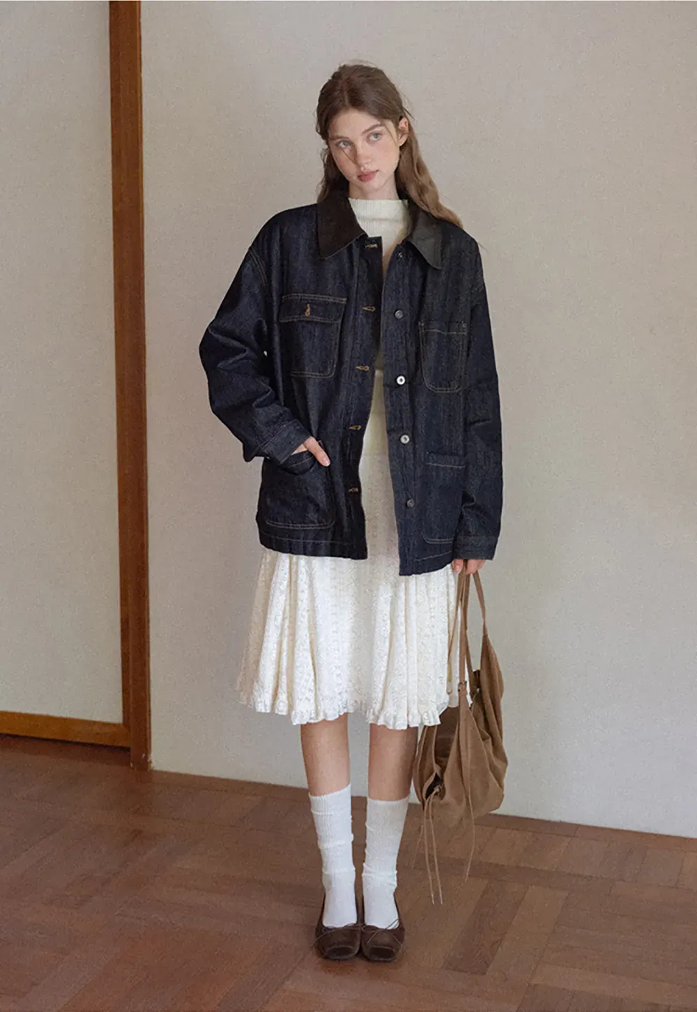 Denim Jacket with Contrast Collar