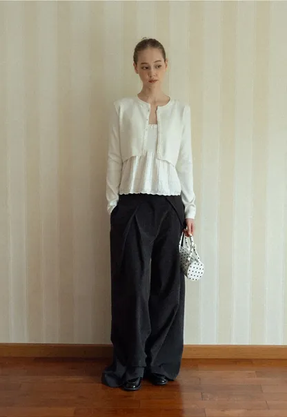 Chic White Cardigan with Bow Tie and Matching Camisole