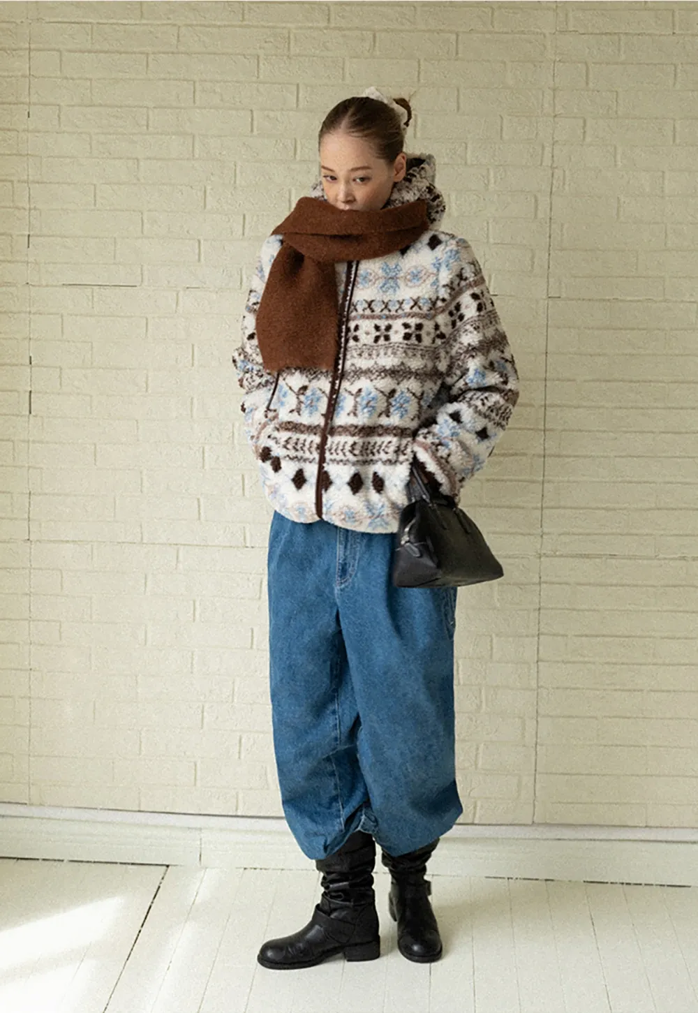 Women Patterned Fleece Jacket with Hood